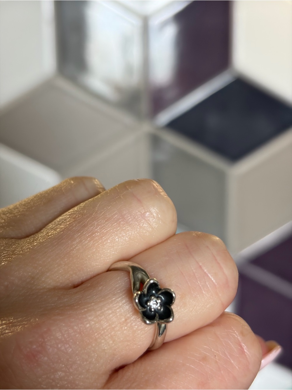 Pandora Mystic Floral 925 Silver CZ Flower Ring Sz 5 50 whimsy